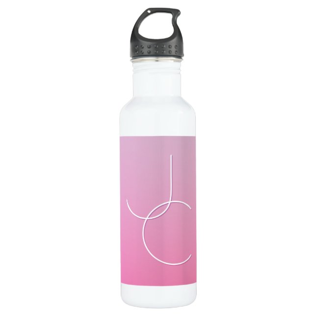 Modern 2 Overlapping Initials | Pink Ombre 710 Ml Water Bottle (Front)