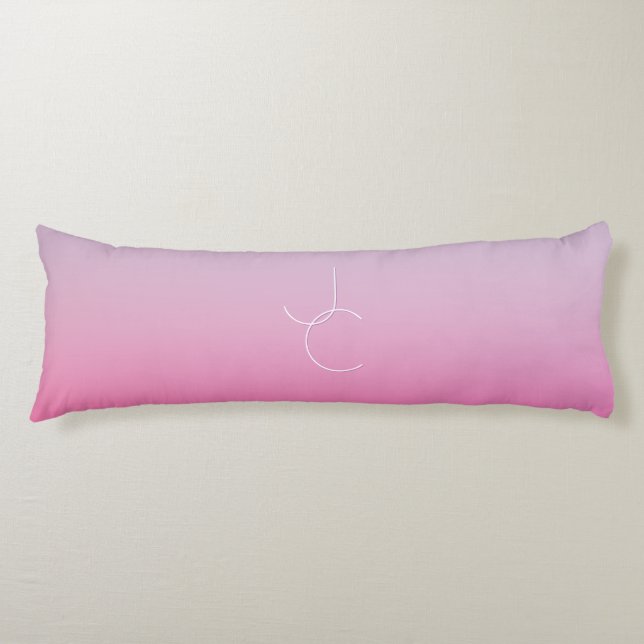 Modern 2 Overlapping Initials | Pink Ombre Body Pillow (Front)