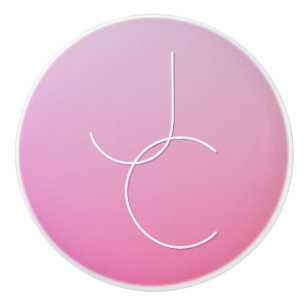 Modern 2 Overlapping Initials Pink Ombre Ceramic Knob