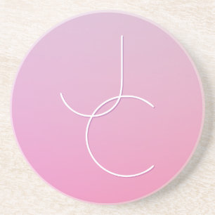 Modern 2 Overlapping Initials   Pink Ombre Coaster