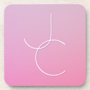 Modern 2 Overlapping Initials   Pink Ombre Coaster