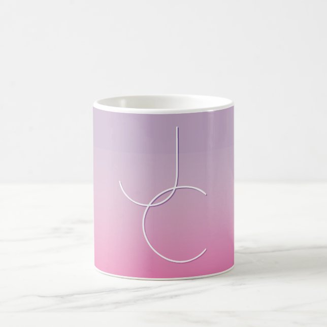 Modern 2 Overlapping Initials | Pink Ombre Coffee Mug (Center)
