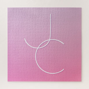 Modern 2 Overlapping Initials   Pink Ombre Jigsaw Puzzle