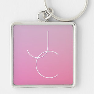 Modern 2 Overlapping Initials Pink Ombre Keychain
