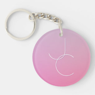 Modern 2 Overlapping Initials Pink Ombre Keychain