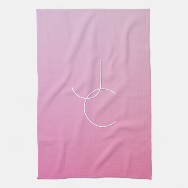 Modern 2 Overlapping Initials | Pink Ombre Kitchen Towel (Vertical)
