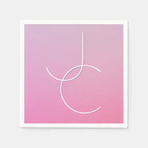 Modern 2 Overlapping Initials Pink Ombre Napkin