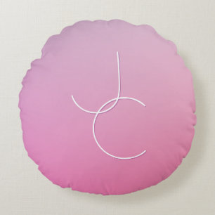Modern 2 Overlapping Initials   Pink Ombre Round Pillow