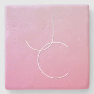 Modern 2 Overlapping Initials Pink Ombre Stone Coaster