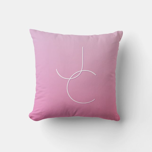 Modern 2 Overlapping Initials | Pink Ombre Throw Pillow (Front)