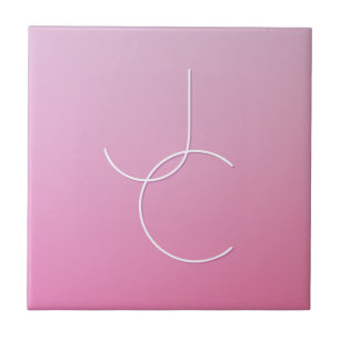 Modern 2 Overlapping Initials Pink Ombre Tile