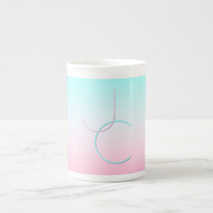 Modern 2 Overlapping Initials   Turquoise Pink Bone China Mug