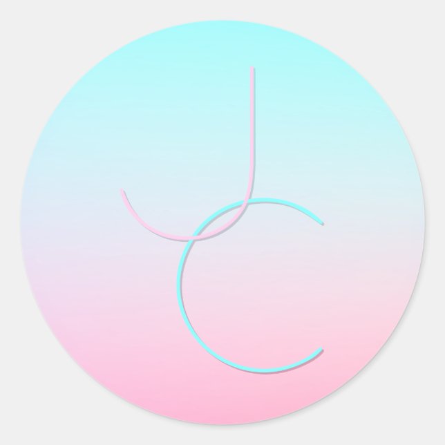 Modern 2 Overlapping Initials | Turquoise Pink Classic Round Sticker (Front)