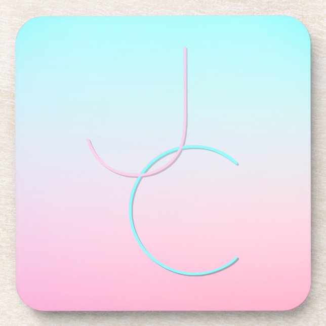 Modern 2 Overlapping Initials | Turquoise Pink Coaster (Front)