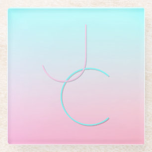 Modern 2 Overlapping Initials   Turquoise Pink Glass Coaster