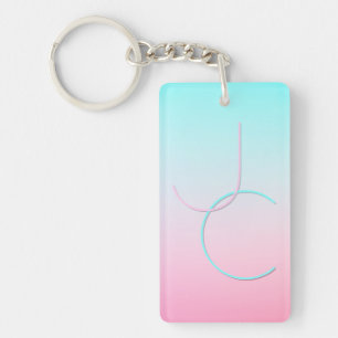 Modern 2 Overlapping Initials   Turquoise Pink Keychain
