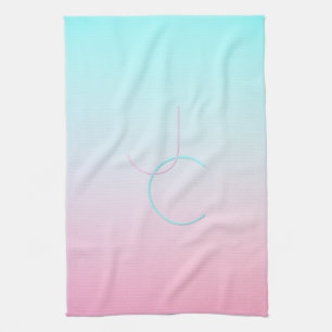 Modern 2 Overlapping Initials   Turquoise Pink Kitchen Towel