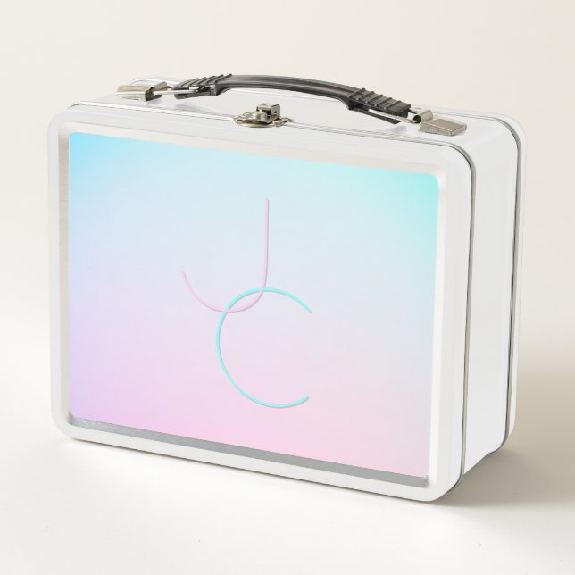 Modern 2 Overlapping Initials | Turquoise Pink Metal Lunch Box (Front)