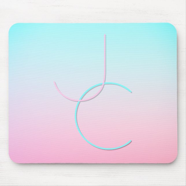 Modern 2 Overlapping Initials | Turquoise Pink Mouse Pad (Front)
