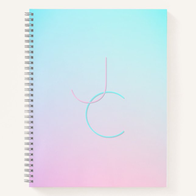 Modern 2 Overlapping Initials | Turquoise Pink Notebook (Front)
