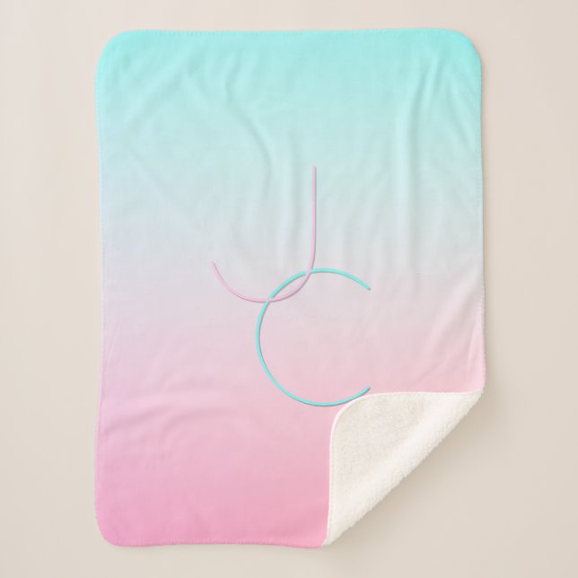 Modern 2 Overlapping Initials | Turquoise Pink Sherpa Blanket (Front)