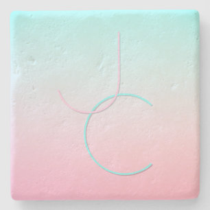 Modern 2 Overlapping Initials   Turquoise Pink Stone Coaster