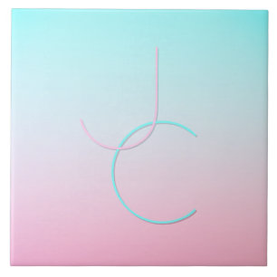 Modern 2 Overlapping Initials   Turquoise Pink Tile