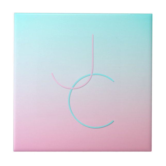 Modern 2 Overlapping Initials | Turquoise Pink Tile (Front)