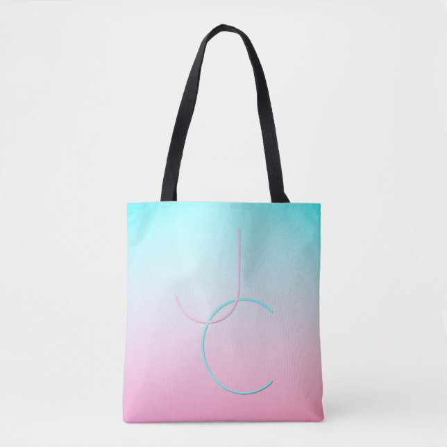 Modern 2 Overlapping Initials | Turquoise Pink Tote Bag (Front)