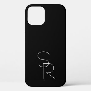 Modern 2 Overlapping Initials   White on Black iPhone 12 Case