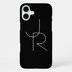 Modern 2 Overlapping Initials White on Black iPhone 16 Plus Case