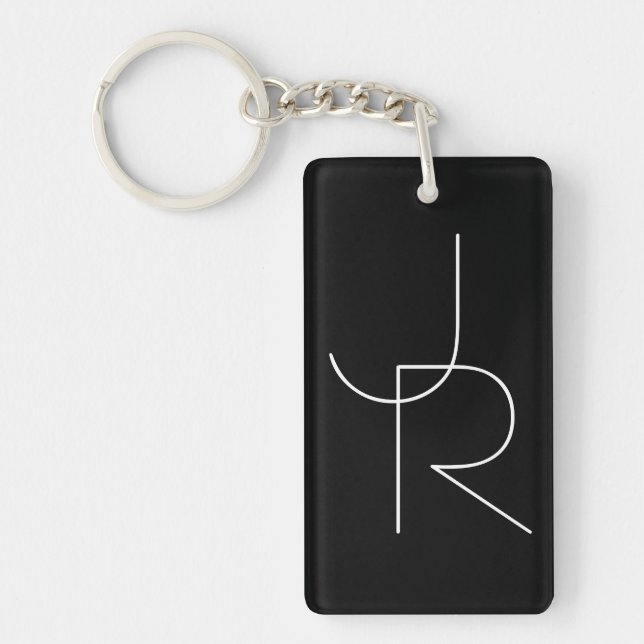 Modern 2 Overlapping Initials | White on Black Keychain (Front)