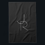 Modern 2 Overlapping Initials | White on Black Kitchen Towel<br><div class="desc">Modern overlapping initials.</div>