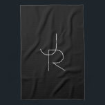 Modern 2 Overlapping Initials | White on Black Kitchen Towel<br><div class="desc">Modern overlapping initials.</div>