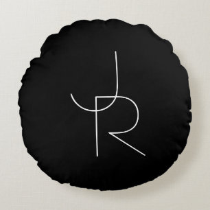 Modern 2 Overlapping Initials   White on Black Round Pillow