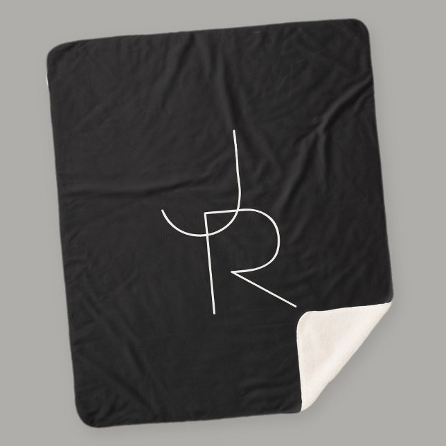 Modern 2 Overlapping Initials | White on Black Sherpa Blanket (Creator Uploaded)