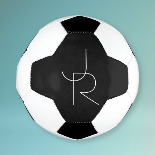 Modern 2 Overlapping Initials White on Black Soccer Ball