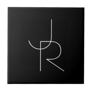 Modern 2 Overlapping Initials   White on Black Tile