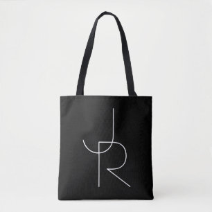 Modern 2 Overlapping Initials   White on Black Tote Bag
