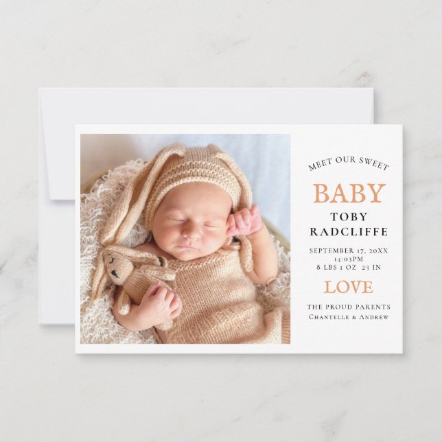 Modern 2 Photo Baby Name & Birth Stats Announcement (Front)