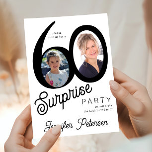 Modern 2 photo black and white 60th Birthday Party Invitation