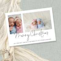 Modern 2 Photo Collage Baby Twins First Christmas