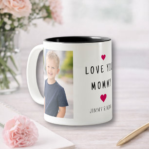 Modern 2 Photo Collage Love You Mommy Two-Tone Coffee Mug