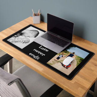 Modern 2 Photo Collage Personalized Monogram Desk  Desk Mat