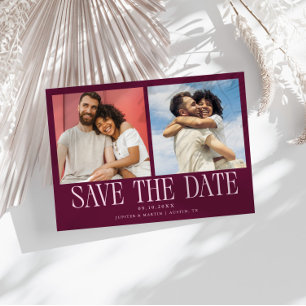 Modern 2-Photo Cranberry Wedding Save The Date