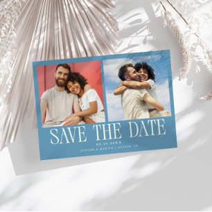Modern 2-Photo Denim Blue Wedding Save The Date