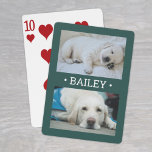 Modern 2 Photo Dog or Any Name Green and White Playing Cards<br><div class="desc">Share favourite pictures on game night with elegant custom 2 photo playing cards. This template is set up with a pet's name, but is easy to personalize with a family or friend's name, a wedding couple's monogrammed initials, or any wording of your choice. The colours and font style can also...</div>