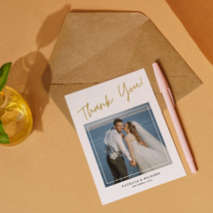 Modern 2 Photo Double Sided Wedding Thank You   Card