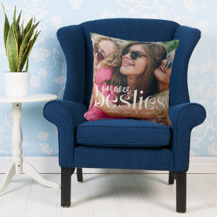 Modern 2 Photo Forever Besties Editable Overlay Throw Pillow