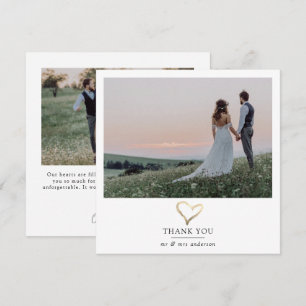 Modern 2 Photo Gold Foil Heart Wedding Thank You Card